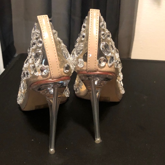 Crystal-Embellished Clear Slingback Heels - Clear/Gold Insole - Picture 4 of 4